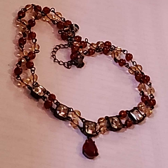 AVON NR Cranberry Orange Red Amber & Clear Crystal 16" Necklace Holiday - Picture 7 of 13